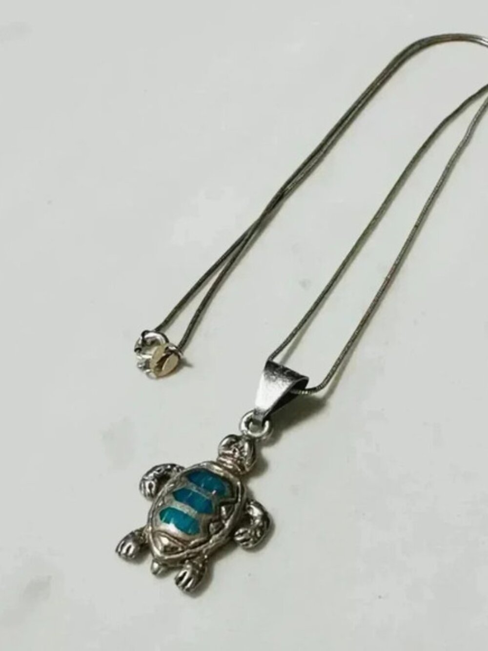 Blue Sea Turtle Gem 8" Chain Necklace Cute Pretty Animal Pendant Ocean